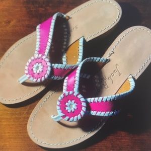 Jack Rogers leather pink white flip flop alides heel